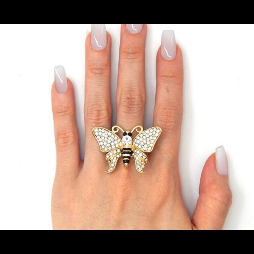 28mm Rhinestone Butterfly Ring